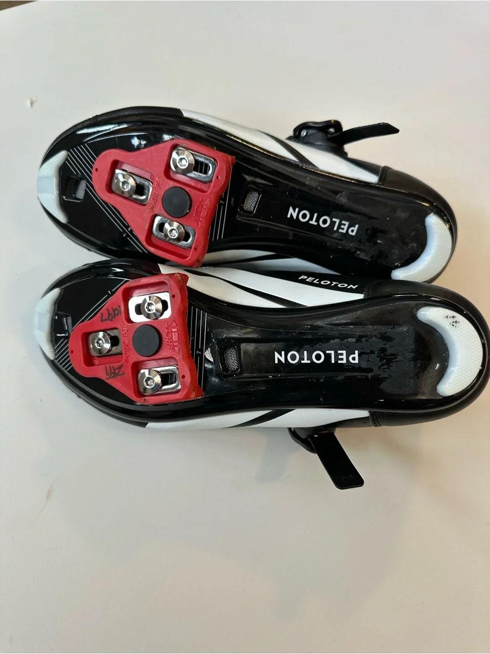 Peloton Black Cycling Shoes with Pink Lining and White Accents